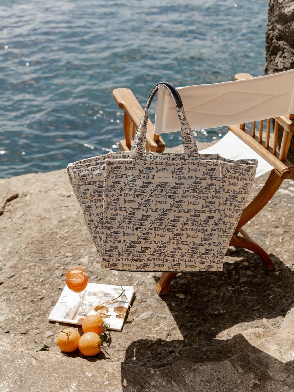 Poppy & Peonies Seaside Tote Bag in Sardine Print from the Coastal Collection 🐟💙